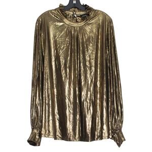 Top Disco Y2K Glam Party 70s Festive Holiday Retro Boho Metallic Gold Stretch 2X
